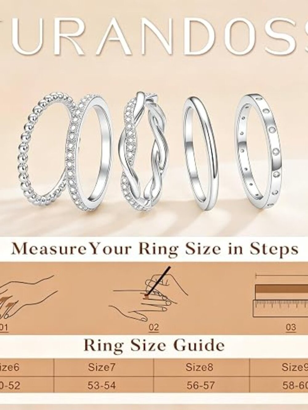Turandoss Gold Stackable Rings Set for Women - Picture 3 of 7